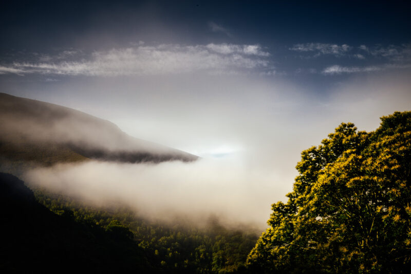 Paisajes interiores vista de nubes y bosque en la sierra del caurel